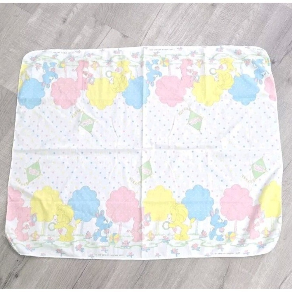 Vintage 80s Carebear Care Bear Cotton Flannel Baby Receiving Hospital Blanket